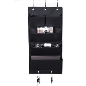 Hangende organizer voor deur, kast, organizer van Oxford-doek, opvouwbaar hangrek met 5 haken voor handdoeken, hangende opslag met 4 grote vakken, zwart