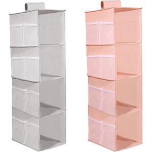 Hangplanken kledingkast met 12 netvakken voor familiekast slaapkamer - Opvouwbaar en universele pasvorm (grijs en roze) Kledingkast