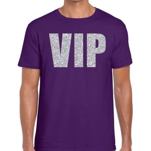 Toppers VIP zilver glitter tekst t-shirt paars voor heren L