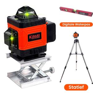 Kruislijnlaser 16 Lijnen Incl. Statief en Digitale Waterpas – Bouwlaser Zelfnivellerend – Rotatielaser – Laserwaterpas – Lijnlaser – Oplaadbare Accu – Laser Groen – Met Beschermbril en Opberg Koffer