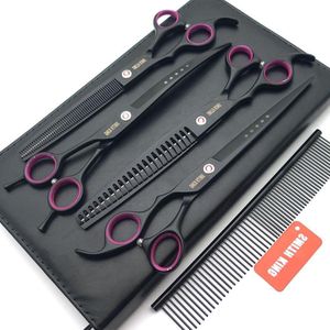 Professional Dog Grooming Scissors Set - 8 Inch Straight Thinner Curved Chunkers with Comb - Black