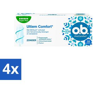 4 x o.b. - Tampons - ProComfort Super Plus - Extra Absorptie - 32 tampons - Menstruatieschijfjes - Tampons - Super Plus - Zware Menstruatie - Comfort