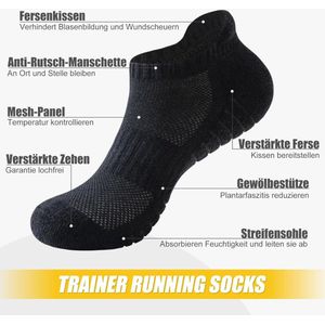 6 Paar Ademend Katoenen Enkelsokken voor Heren en Dames - Gewatteerde Slipvaste Sportsokken