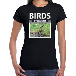 Dieren foto t-shirt Groene specht - zwart - dames - birds of the world - cadeau shirt Spechten liefhebber XS