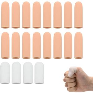 20 Stuks Vingerbeschermers - Bescherming voor Vingertoppen - Vingerhoesjes - Finger Sleeve - Vinger Condooms - Thumb Grips - Herbruikbaar - Snijbestendige - Voor Genezing Wonden, Vingerkraken, Trigger Vingerblaren - 16 stuks lichtroze, 4 stuks wit