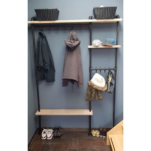 Zwarte Steigerbuis kapstok - 122cm - Wandkapstok 10 haken - Industrieel - Vintage - Robuust - Kapstokken Zwart