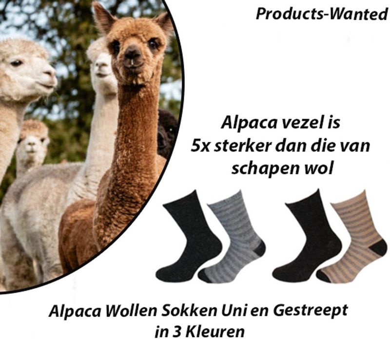 3-Paar Alpaca Unisex Wollen Sokken Uni en Gestreep 43-46