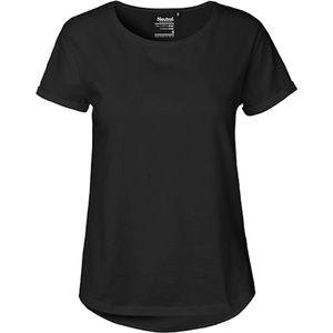 Dames Roll Up Sleeve T-Shirt met ronde hals Black - L