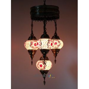 Turkse Lamp - Hanglamp - Mozaïek Lamp - Marokkaanse Lamp - Oosters Lamp - ZENIQUE - Authentiek - Handgemaakt - Kroonluchter - Roze - 4 bollen