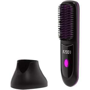 Kam - Stijltang - Draadloze stijltang - Draadloze kam - Met negatieve ionenbasi - Snel verwarmend - Draagbaar reisontwerp - Oplaadbare borstel - Voor stijlen - Krullen - Zwart