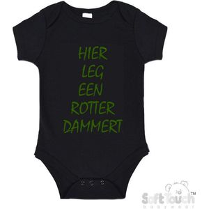 100% katoenen Romper | Hier leg een Rotterdammert | Verjaardagkado | verjaardag kado | grappig | jarig | Rotterdam | Feyenoord | cadeau | Cadeau | Zwart/groen | Maat 56/62