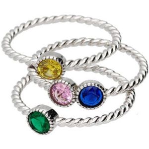 Zilveren Dames Ringen Set met Zirkonia - Simpele Zilveren Dames Ringen set - Dames Ring Set met kleursteen - Amona Jewelry