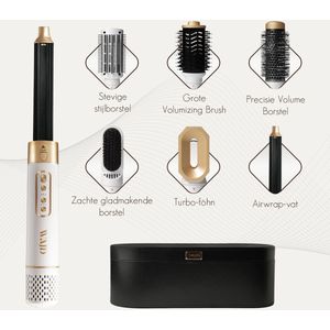 WAJD Airstyler 6-in-1 – Föhn & Multistyler met Auto-Wrap Curlers, Diffuser & Opbergetas – Geen Hitteschade