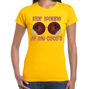 Toppers - Bellatio Decorations Tropical party T-shirt voor dames - kokosnoten bh - geel - carnaval/themafeest XL