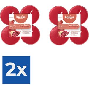Bolsius Maxi Waxinelichtjes True Scents Pomegranate 8 Stuks - Voordeelverpakking 2 stuks