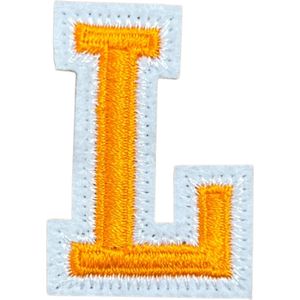 Alfabet Letter Strijk Embleem Patch Oranje Wit Letter L / 3.5 cm / 4.5 cm