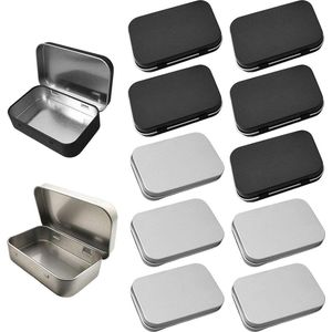 Verpakking met 10 blikjes - kleine metalen blikjes - blikjes met deksel - zilveren opbergdozen .