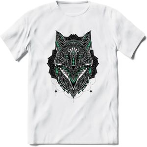 Vos - Dieren Mandala T-Shirt | Aqua | Grappig Verjaardag Zentangle Dierenkop Cadeau Shirt | Dames - Heren - Unisex | Wildlife Tshirt Kleding Kado | - Wit - XL