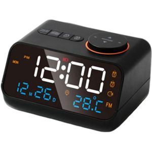 Klok met Temperatuur en Vochtigheid Sensor - FM Radio - Groot LED Display met Kalender - Ideaal voor Thuis - Zwart - Universeel Formaat - 1 stuk
