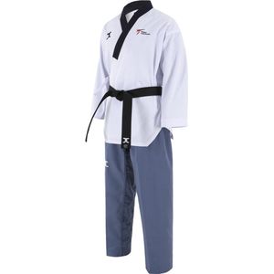 JCalicu poomsae dan taekwondopak voor dames | WT | Wit / Blauw (Maat: 180)