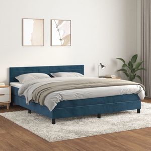 vidaXL Boxspring Fluweel Donkerblauw 180x200 cm Boxspringbed - Donkere Kleuren - Velvet Bed - Tweepersoonsbed - Pocketveer Matras - Boxspring