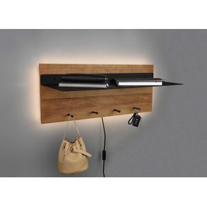 Kapstok Romy LED 75 x 30 cm 4 haken en legplank Hout