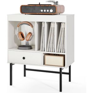 Platenspeler Meubel - LP-kast - Platenspelerkast - Draaitafelstandaard - Platenspelerstandaard - Vintage Displayplank - Wit