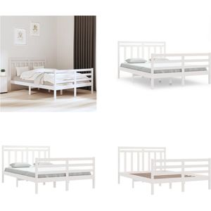 vidaXL Bedframe massief hout wit 140x200 cm - Bedframe - Bedframes - Tweepersoonsbed - Bed