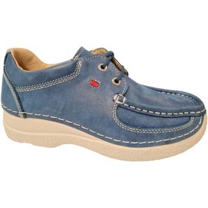 Wolky - Nubuck Dames Veterschoenen - Blauw - Leer Gevoerd