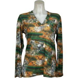 Angelle Milan – Travelkleding voor dames – Groen Oranje blouse – Ademend – Kreukvrij – Duurzame Jurk - In 5 maten - Maat S
