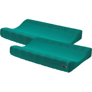 Meyco Baby Waves aankleedkussenhoes - 2-pack - emerald green - 50x70cm