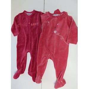 Noukie's - 2 Pack - Pyjama - Meisje - Velour - Har roze - 9 maand 74
