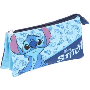 Stitch-etui met 3 vakken, drievoudig etui met Stitch-patroon, ritssluiting en uitgebreide ruimte voor het organiseren van potloden, pennen en dagelijkse schoolbenodigdheden, Point (Stitch