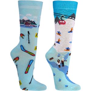 Grappige sokken | Happy Socks printjes | Thema: Wintersport | Maat: 36-41 | 2 paar