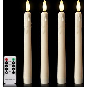 4 stuks LED-staafkaarsen met afstandsbediening en timer - batterijen - flikkeren - dimbaar - warmwit - vlamloze - spitse kaarsen - raamkaarsen - druppelwas look - 3D lont licht