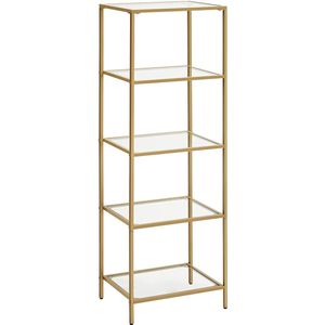 Boekenkast - Glazen Vitrinekast - 5 Laags Modern Design - Gouden frame