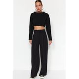 Trendyol Yunus Grijze Klittenbandsluiting, Hoge Taille, Geplooide Wijde Pijpen/Wijd Gesneden Gebreide Broek Twoaw24Pl00177