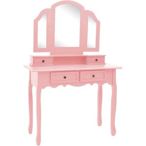 vidaXL Kaptafelset met kruk 100x40x146 cm paulowniahout roze - Kaptafel - Kaptafels - Make-up Tafel - Make-up Tafels