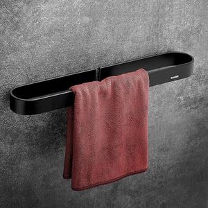 Handdoekrek, handdoekrek, zonder boren, 40 cm, handdoekring, gepatenteerde lijm + zelfklevende lijm, Aluminium, matte afwerking, zwart