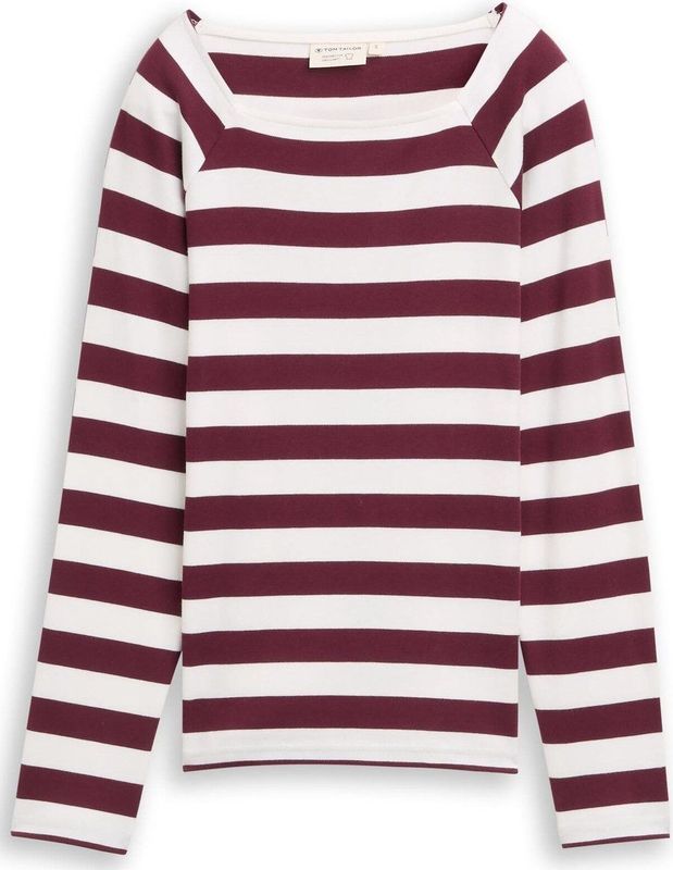 TOM TAILOR - Shirt - Bordeaux/Wit - Lange Mouwen - Recht Model