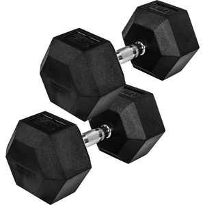 MOVIT® Hexagon Dumbbellset 55 kg - 2 x 27,5 kg - Halterset - Gietijzer - Rubber Coating - Dumbell - Zwart