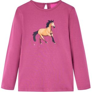 vidaXL-Kindershirt-met-lange-mouwen-paardenprint-128-frambooskleurig