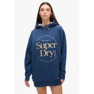 Superdry - W8011756A - Jurk met Capuchon - Blauw - Casual - Katoen - Lange Mouwen - Duurzaam