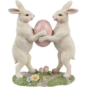 Clayre & Eef Decoratie Beeld Konijnen 11x5x13 cm Beige Kunststof