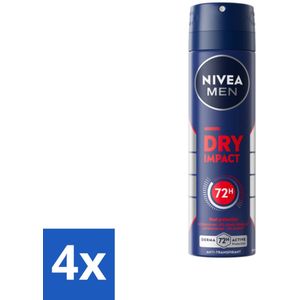 NIVEA MEN - Deodorant Spray - Dry Impact - 150 ml - Voordeelverpakking - 4 stuks