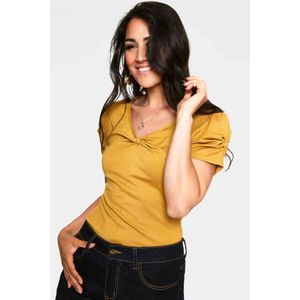 Voodoo Vixen - Rhiannon Bow V-Neck Top - S - Geel