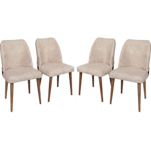 Asir SET VAN 4 NOVANI STOELEN - CRÈME, WALNOOT