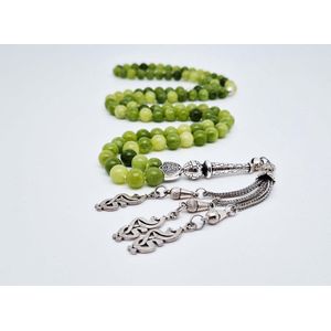 Tasbih 99 Kralen Natuursteen ""Kraal Koreaanse jade"" – Met tassel Metaal -Tasbeeh 8 mm diameter van de korrel - Model16- Een cadeau voor Moederdag en Vaderdag