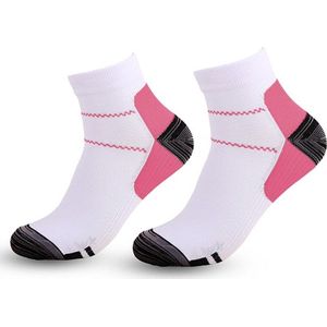 Inuk - Compressiesok - Sportsok - warme voeten - Maat 40-44  - wit roze - kwaliteit blijft goed in was - stretch en steun