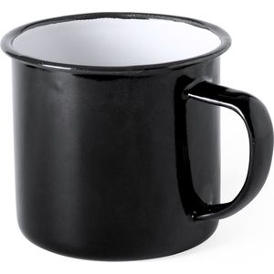 Emaille Mok - Koffiemok - Drinkbeker - Koffiemokken met oor - Retro - 380 ml - Metaal - Zwart